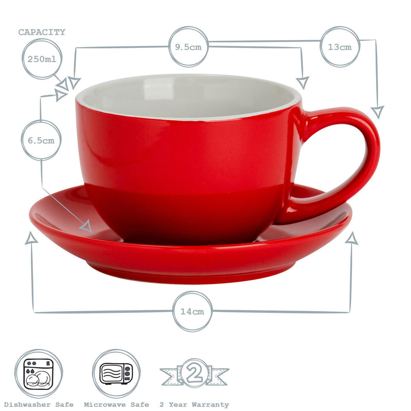 Argon Tableware Coloured Cappuccino Cup - Red - 250ml Dimensions