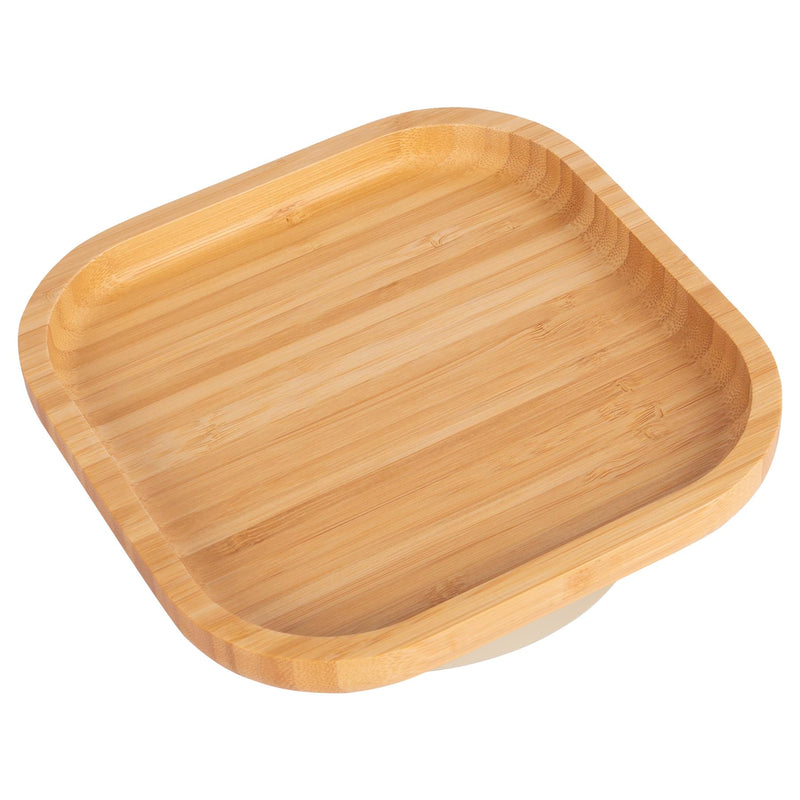 Beige Square Bamboo Suction Plate - By Tiny Dining