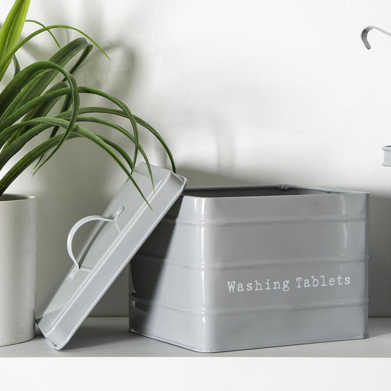 Harbour Housewares Vintage Metal Washing Tablets Storage Tin - Grey