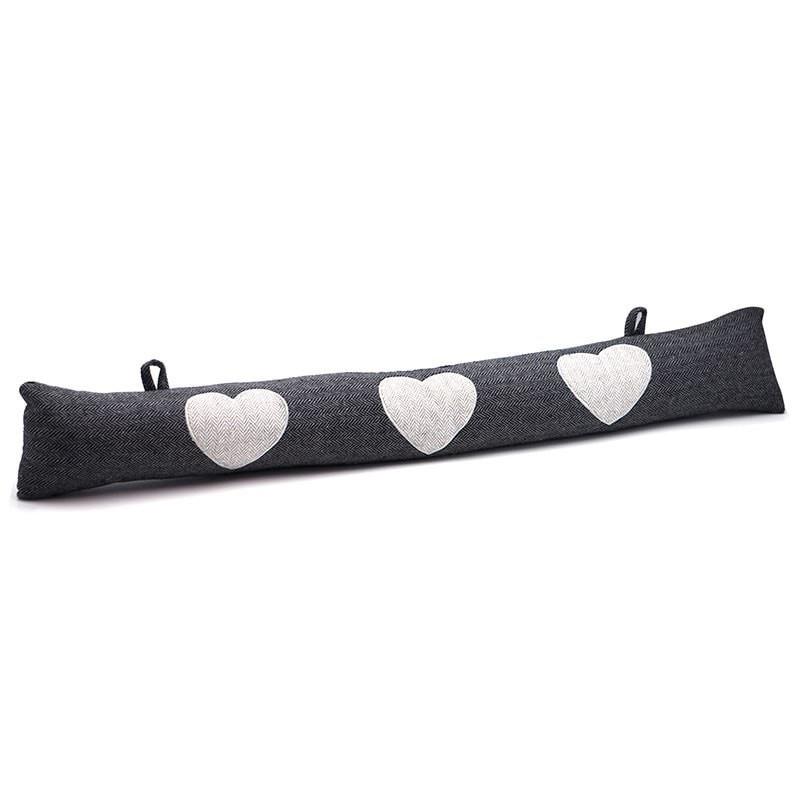 Nicola Spring Fabric Draught Excluder - Grey Herringbone with Hearts