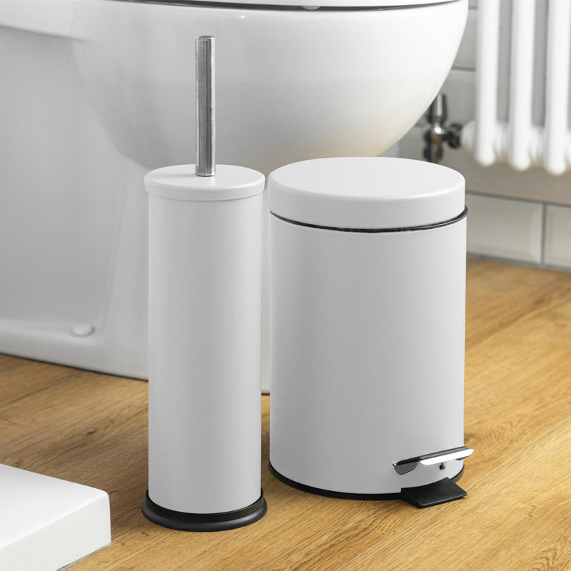 Harbour Housewares Steel Bathroom Toilet Brush & Holder - White Matt
