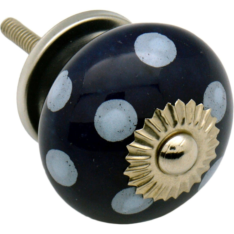 Nicola Spring Ceramic Polka Dot Door Knob and Handle - Dark and Light Blue