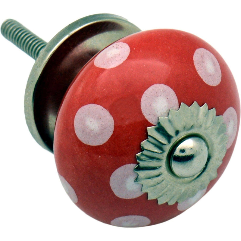 Nicola Spring Ceramic Polka Dot Door Knob and Handle - Red and White
