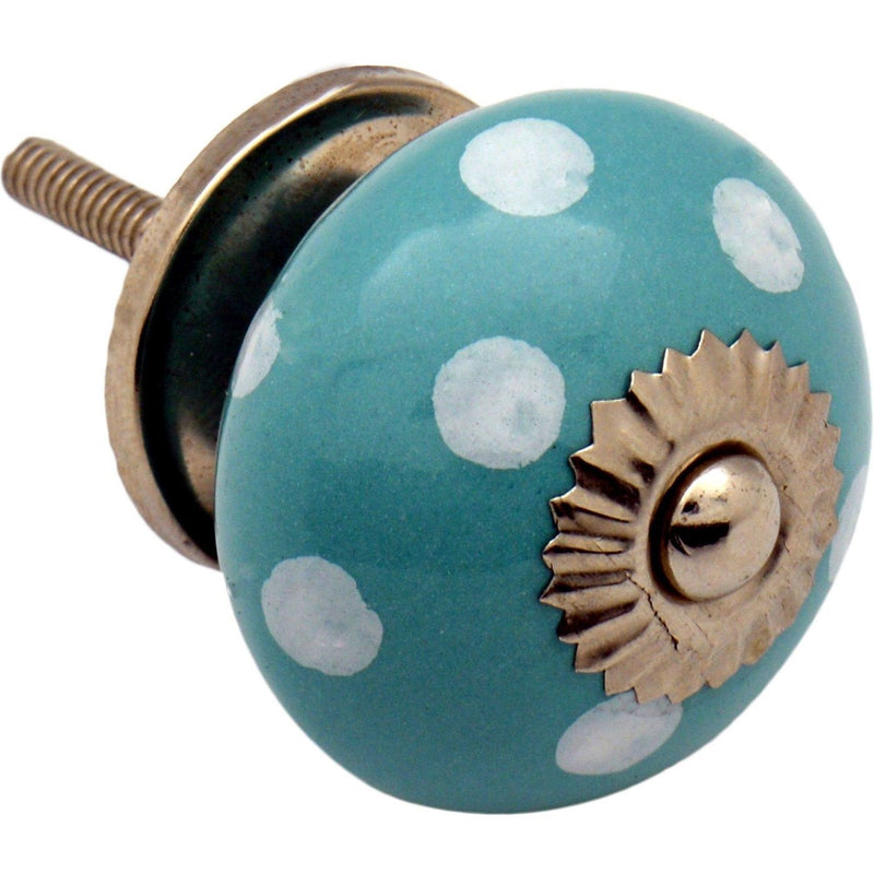 Nicola Spring Ceramic Polka Dot Door Knob and Handle - Turquoise and White