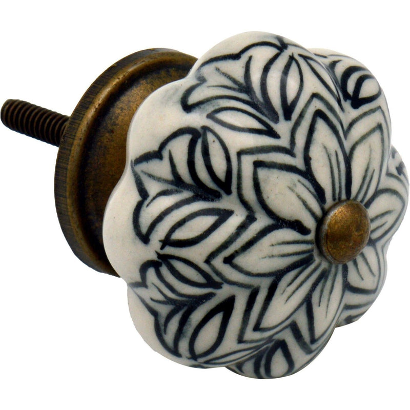 Nicola Spring Ceramic Vintage Flower Door Knob and Handle - Black