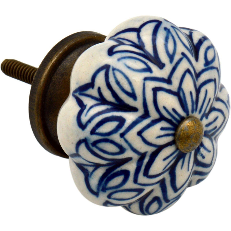 Nicola Spring Ceramic Vintage Flower Door Knob and Handle - Dark Blue