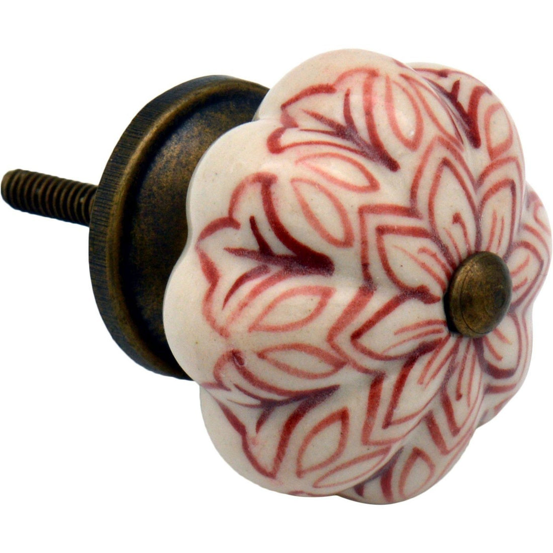 Nicola Spring Ceramic Vintage Flower Door Knob and Handle - Dark Red