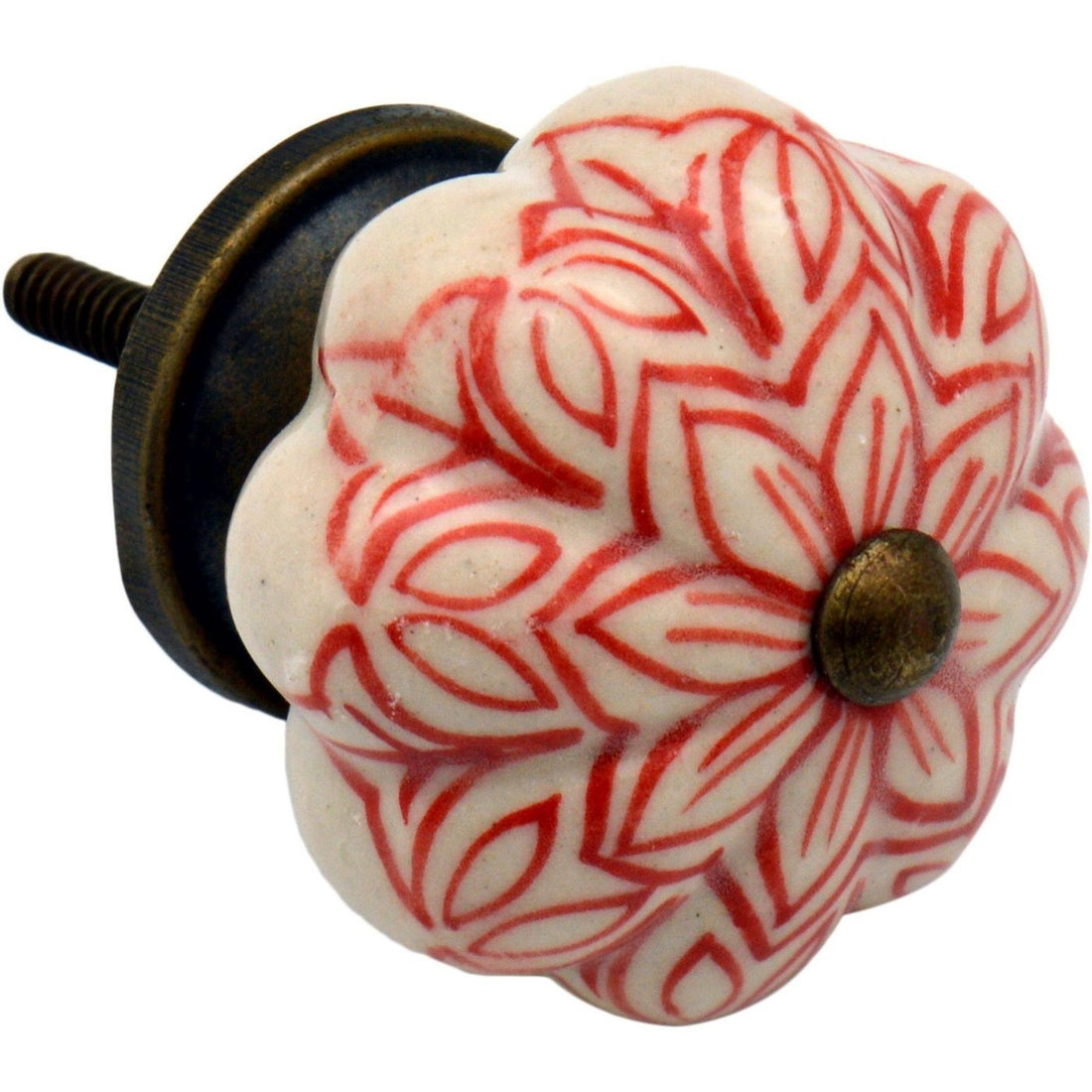 Nicola Spring Ceramic Vintage Flower Door Knob and Handle - Red