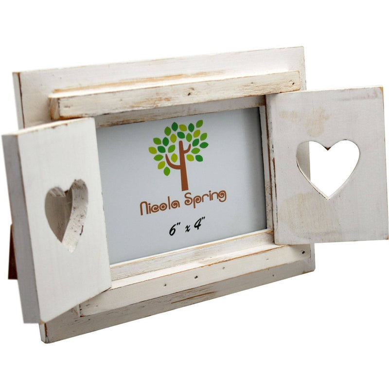 Nicola Spring Wooden Heart Shutter Freestanding Picture Frame - 6x4 - White