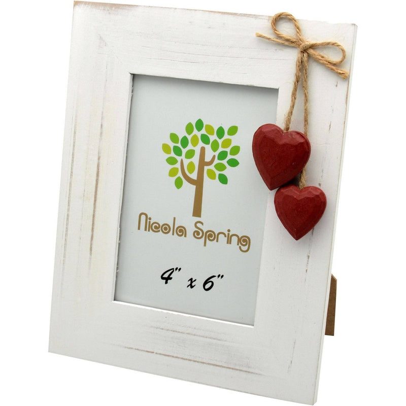 Nicola Spring Wooden Picture Frame - 4x6 - White with Red Hearts