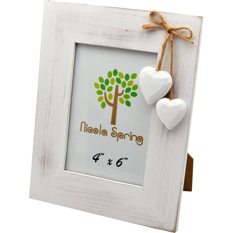Nicola Spring Wooden Picture Frame - 4x6 - White with White Hearts